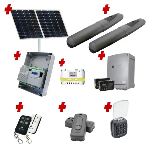 [AXO3-2D-ZLX24-SOLAR-AS] Solar Powered Double Swing Gate Automation Access Secure Kit Super Duty Linear Actuator with Limit Stops and Encoder Made in Italy