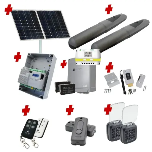 [AXO3-2D-ZLX24-SOLAR-AP] Solar Powered Double Swing Gate Automation Access Pro Kit Super Duty Linear Actuator with Limit Stops and Encoder Made in Italy