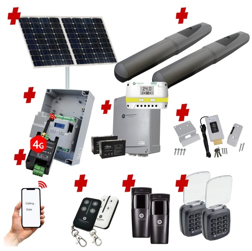 [AXO3-2D-ZLX24-SOLAR-AU] Solar Powered Double Swing Gate Automation Access Unlimited WiFi Bluetooth Kit Super Duty Linear Actuator with Limit Stops and Encoder Made