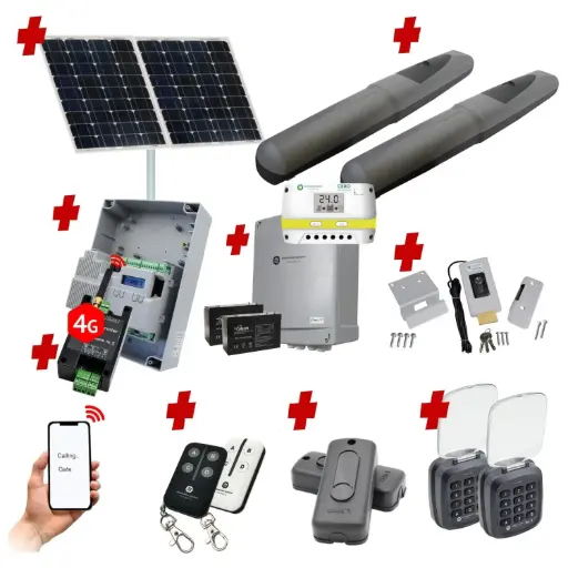 [AXO3-2D-ZLX24-SOLAR-AU] Solar Powered Double Swing Gate Automation Access Unlimited WiFi Bluetooth Kit Super Duty Linear Actuator with Limit Stops and Encoder Made