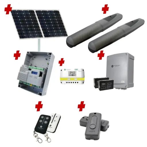 [AXO5-2D-ZLX24-SOLAR-I] Solar Powered Double Swing Gate Automation Installer and Trade Kit Super Duty Linear Actuator with Limit Stops and Encoder Made in Italy