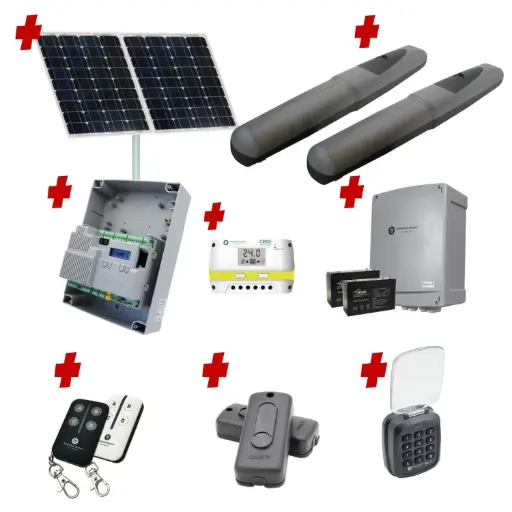 [AXO5-2D-ZLX24-SOLAR-AS] Solar Powered Double Swing Gate Automation Access Secure Kit Super Duty Linear Actuator with Limit Stops and Encoder Made in Italy