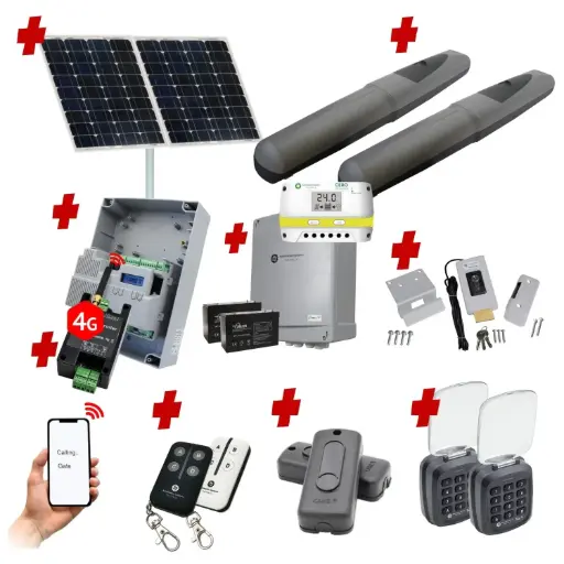 [AXO5-2D-ZLX24-SOLAR-AU] Solar Powered Double Swing Gate Automation Access Unlimited WiFi Bluetooth Kit Super Duty Linear Actuator with Limit Stops and Encoder Made