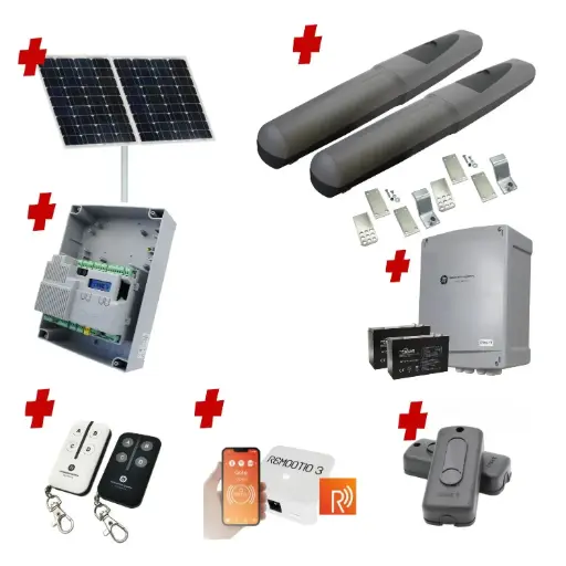 [AXO3-2D-ZLX24-SOLAR-R] Solar Powered Double Swing Gate Automation Remootio Kit Super Duty Linear Actuator with Limit Stops and Encoder Made in Italy