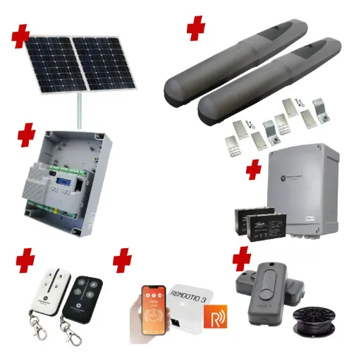 [AXO3-2D-ZLX24-SOLAR-R] Solar Powered Double Swing Gate Automation Remootio Kit Super Duty Linear Actuator with Limit Stops and Encoder Made in Italy