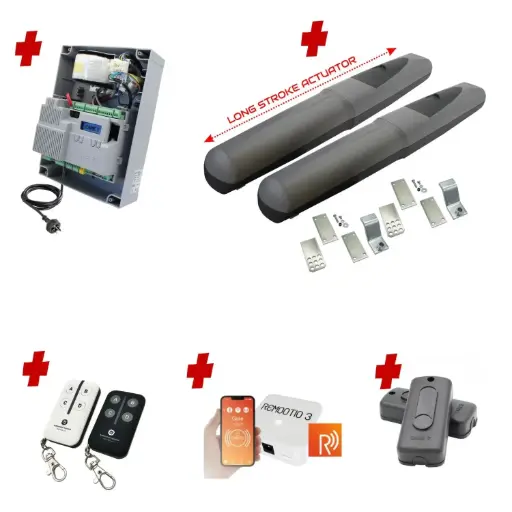 [AXO5-2D-ZLX24-P-R] Double Swing Gate Automation Remootio Kit Super Duty Linear Actuator with Limit Stops and Encoder Made in Italy