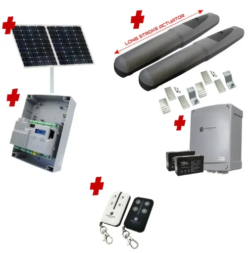 [AXO5-2D-ZLX24-SOLAR-BK] Solar Powered Swing Gate Automation Base Kit Super Duty Linear Actuator with Limit Stops and Encoder Made in Italy