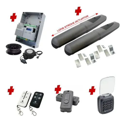 [AXO5-2D-ZLX24-E-AS] Double Swing Gate Automation Access Secure Kit Super Duty Linear Actuator with Limit Stops and Encoder Made in Italy