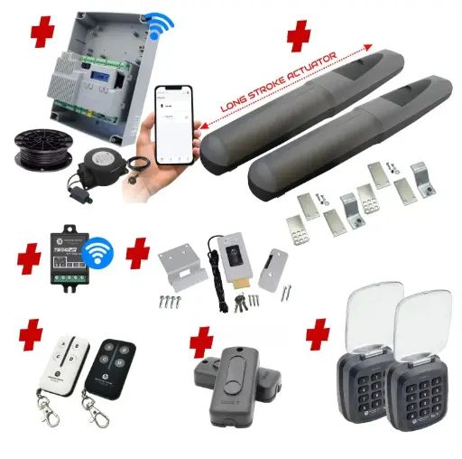 [AXO5-2D-ZLX24-E-AU] Double Swing Gate Automation Access Unlimited WiFi Bluetooth Kit Super Duty Linear Actuator with Limit Stops and Encoder Made in Italy