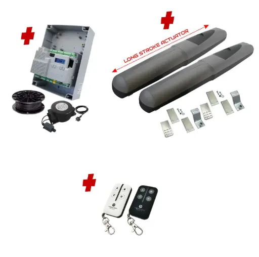 [AXO5-2D-ZLX24-E-BK] Double Swing Gate Automation Base Kit Super Duty Linear Actuator with Limit Stops and Encoder Made in Italy