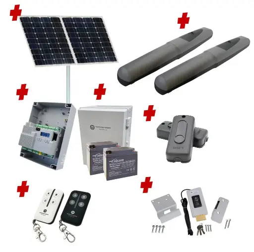 [AXO3-2D-ZLX24-SOLAR-CI-2] AXO 3 Super Duty Commercial Solar Powered Automatic Double Swing Driveway Gate Opener 24 Volt Kit ROBUST Heavy Duty Design for Trade Installers