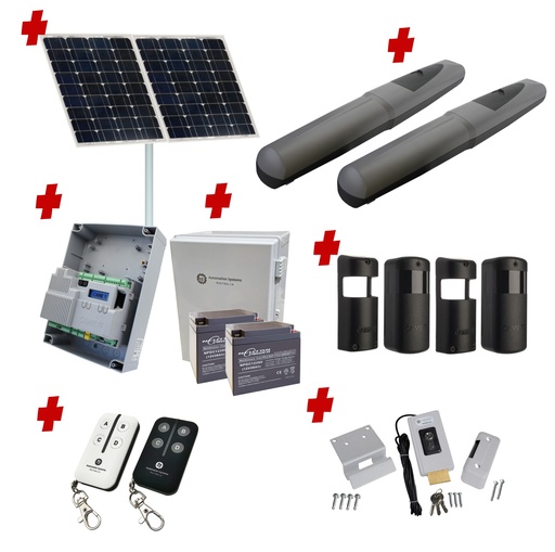 [AXO5-2D-ZLX24-SOLAR-CI-2] AXO 5 Super Duty Commercial Solar Powered Automatic Double Swing Driveway Gate Opener 24 Volt Kit ROBUST Heavy Duty Design for Trade Installers