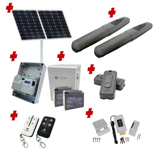 [AXO5-2D-ZLX24-SOLAR-CI-2] AXO 5 Super Duty Commercial Solar Powered Automatic Double Swing Driveway Gate Opener 24 Volt Kit ROBUST Heavy Duty Design for Trade Installers