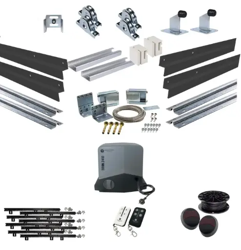 [TELESCOPIC500+SGHK-CLAD+TITAN2410-P-I] Complete Automatic Telescopic Sliding Gate System (Master and Trailing Sliding Gates) With Hardware Kit and Titan Electric Sliding Gate Motor