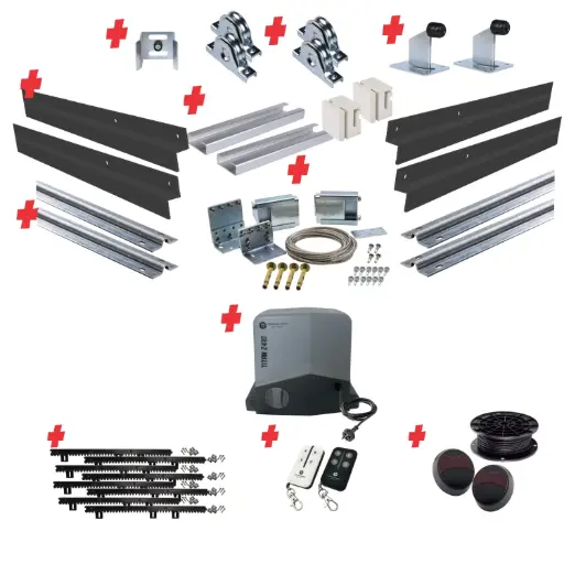 [TELESCOPIC500+SGHK-CLAD+TITAN2410-P-I] Complete Automatic Telescopic Sliding Gate System (Master and Trailing Sliding Gates) With Hardware Kit and Titan Electric Sliding Gate Motor