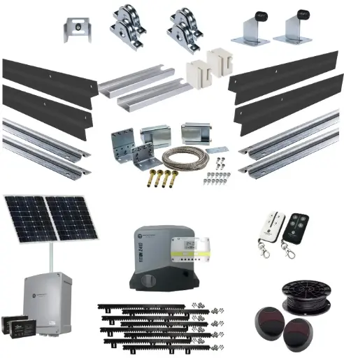 [TELESCOPIC500+SGHK-CLAD+TITAN2410-SOLAR-I] Complete Automatic Telescopic Sliding Gate System (Master and Trailing Sliding Gates) With Hardware Kit and Titan Solar Powered Sliding Gate Motor