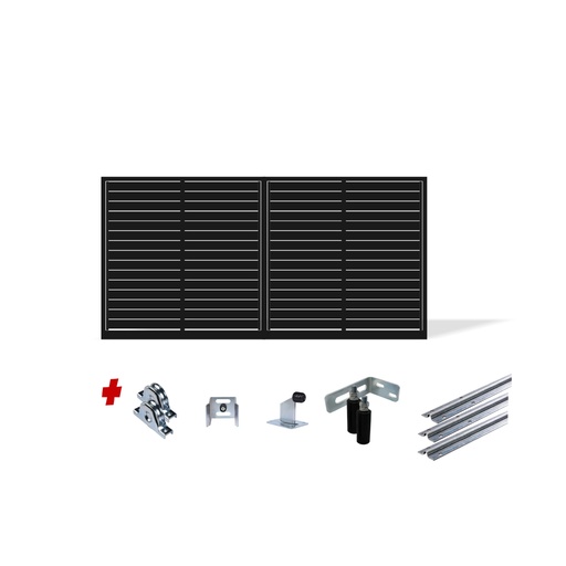 [FRAME12-3570-ALUCLAD x1+SLIDEHW] Up to 3200mm / 3.2m Opening (1200mm H) 3.6×1.2m Horizontal Slat Sliding Driveway Gate Package (Satin Black Powder Coat)