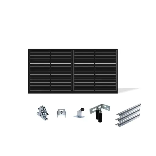 [FRAME15-3570-ALUCLAD x1+SLIDEHW] Up to 3200mm / 3.2m Opening (1500mm H) 3.6×1.5m Horizontal Slat Sliding Driveway Gate Package (Satin Black Powder Coat)