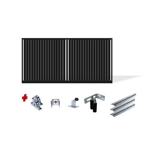 [FRAME18-3570-VERT-ALUCLAD x1+SLIDEHW] Up to 3200mm / 3.2m Opening (1800mm H) 3.6×1.8m Vertical Slat Sliding Driveway Gate Package (Satin Black Powder Coat)