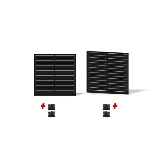 [FRAME18-1485-ALUCLAD x2+HINGES] 3000mm Double Swing Driveway Gates Opening (1800mm H) 3.0mx1.8m Horizontal Slat Gate + Hinges (Satin Black Powder Coat) 