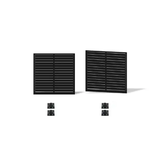 [FRAME15-1785-ALUCLAD x2+HINGES] 3600mm Double Swing Driveway Gates Opening (1500mm H) 3.6×1.5m Horizontal Slat Gate + Hinges (Satin Black Powder Coat) 