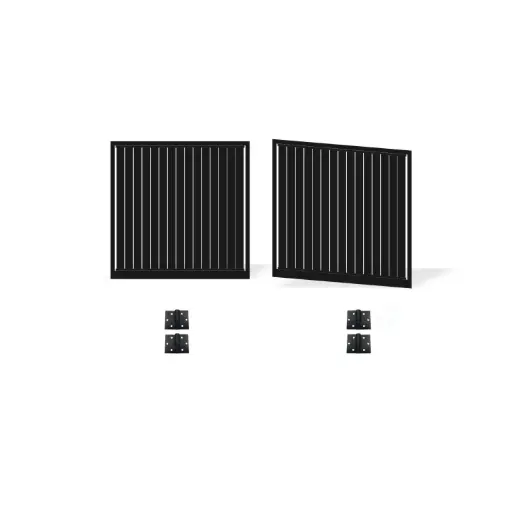 [FRAME15-1485-VERT-ALUCLAD x2+HINGES] 3000mm Double Swing Driveway Gates Opening (1500mm H) 3.0×1.5m Vertical Slat Gate + Hinges (Satin Black Powder Coat) 