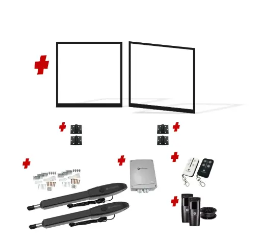 [FRAME12-1485-EXTCLAD x2+HINGES+Orion-LS] 3000mm Double Swing Driveway Gates Opening (1200mm H) 3.0×1.2m Cladding Gate Frames (External Cladding) (Satin Black Powder Coat) with Double Swing automatic gate motor