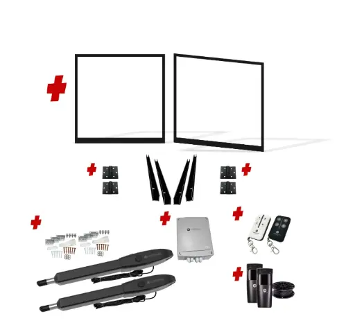 [FRAME12-1485-INTCLAD x2+HINGES+Orion-LS] 3000mm Double Swing Driveway Gates Opening (1200mm H) 3.0×1.2m Internal Cladding Gate Frames + Hinges (Satin Black Powder Coat) with Double Swing automatic gate motor