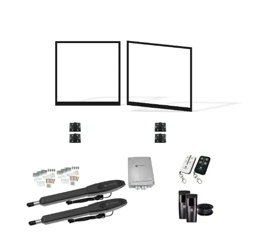 [FRAME15-1785-EXTCLAD x2+HINGES+Orion-LS] 3600mm Double Swing Driveway Gates Opening (1500mm H) 3.6×1.5m Cladding Gate Frames (External Cladding) (Satin Black Powder Coat) with Double Swing automatic gate motor