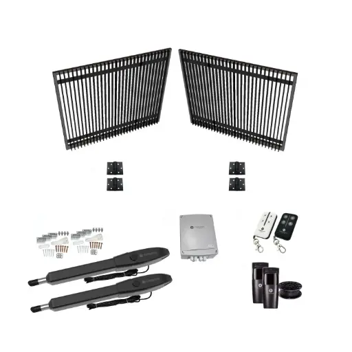 [FRAME12-2085-BLADE x2+HINGES+Orion-LS] 4200mm Double Swing Driveway Gates Opening (1200mm H) 4.2×1.2m Blade Gate + Hinges (Satin Black Powder Coat) with Double Swing automatic gate motor