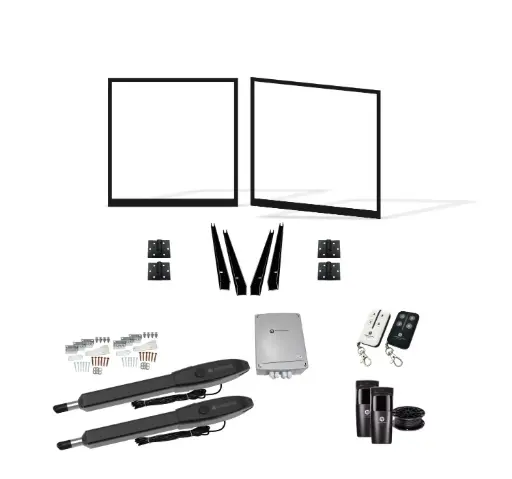 [FRAME12-2385-INTCLAD x2+HINGES+Orion-LS] 4800mm Double Swing Driveway Gates Opening (1200mm H) 4.8×1.2m Internal Cladding Gate Frames + Hinges (Satin Black Powder Coat) with Double Swing automatic gate motor