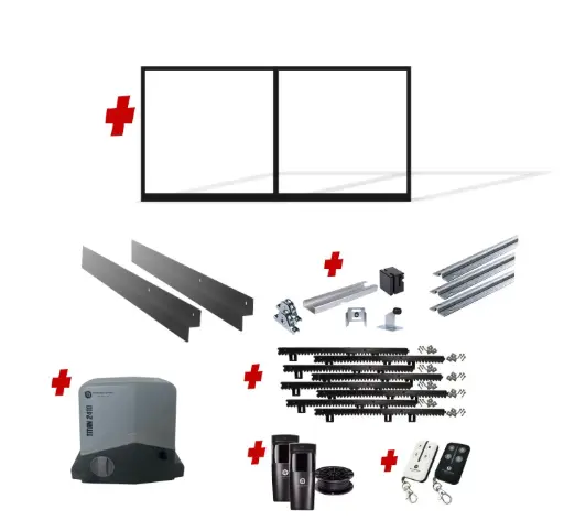 [FRAME15-3570-EXTCLAD x1+SLIDEHW+Titan2410] Up to 3200mm / 3.2m Opening (1500mm H) 3.6×1.5m Sliding Driveway Gate Package Cladding Gate Frame (External Cladding) (Satin Black Powder Coat) with extra heavy duty 24v sliding gate motor