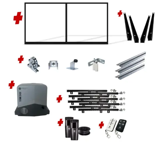 [FRAME15-3570-INTCLAD x1+SLIDEHW+Titan2410] Up to 3200mm / 3.2m Opening (1500mm H) 3.6×1.5m Sliding Driveway Gate Package Cladding Gate Frame (Internal Cladding) (Satin Black Powder Coat) with extra heavy duty 24v sliding gate motor