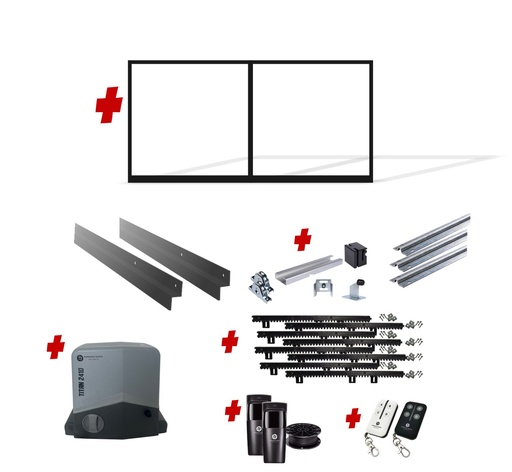 [FRAME18-3570-EXTCLAD x1+SLIDEHW+Titan2410] Up to 3200mm / 3.2m Opening (1800mm H) 3.6×1.8m Sliding Driveway Gate Package Cladding Gate Frame (External Cladding) (Satin Black Powder Coat) with extra heavy duty 24v sliding gate motor