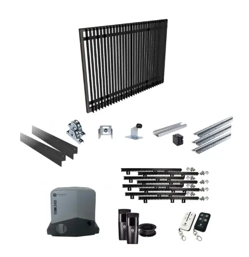 [FRAME12-4170-BLADE x1+SLIDEHW+Titan2410] Up to 3600mm / 3.6m Opening (1200mm H) 4.17×1.2m Blade Sliding Driveway Gate Package (Satin Black Powder Coat) with extra heavy duty 24v sliding gate motor