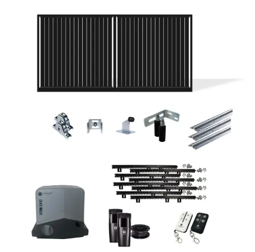 [FRAME12-4600-VERT-ALUCLAD x1+SLIDEHW+Titan2410] Up to 4200mm / 4.2m Opening (1200mm H) 4.6×1.2m Vertical Slat Sliding Driveway Gate Package (Satin Black Powder Coat) with extra heavy duty 24v sliding gate motor
