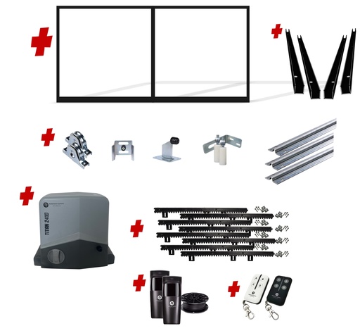 [FRAME18-4600-INTCLAD x1+SLIDEHW+Titan2410] Up to 4200mm / 4.2m Opening (1800mm H) 4.6×1.8m Sliding Driveway Gate Package Cladding Gate Frame (Internal Cladding) (Satin Black Powder Coat) with extra heavy duty 24v sliding gate motor