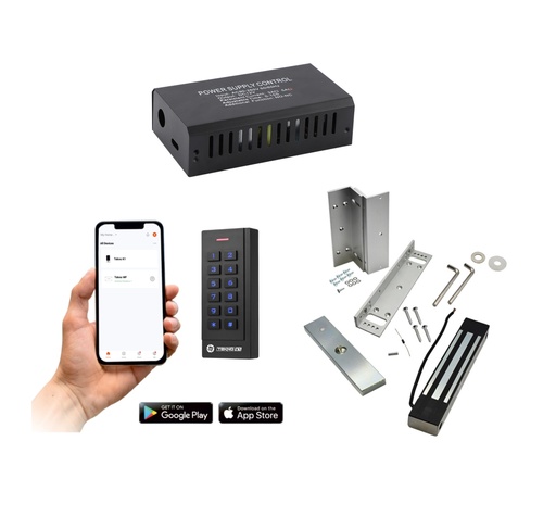 [FORTRESS ML(12V)+K1+LCPS-12V-5A] Mobile APP Keypad Pin Code with Magnetic lock and Access Control Power Supply Combo