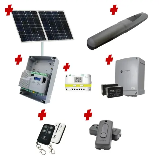 [AXO5-1S-ZLX24-SOLAR-I] Solar Powered Single Swing Gate Automation Installer and Trade Kit Super Duty Linear Actuator 1000KG with Limit Stops and Encoder Made in Italy