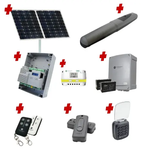 [AXO3-1S-ZLX24-SOLAR-AS] Solar Powered Single Swing Gate Automation Access Secure Kit Super Duty Linear Actuator 800KG with Limit Stops and Encoder Made in Italy