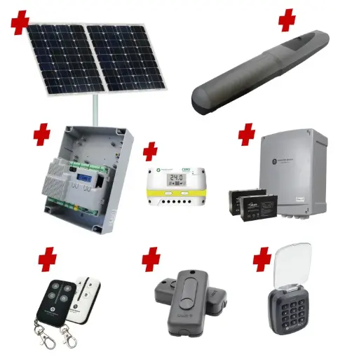 [AXO5-1S-ZLX24-SOLAR-AS] Solar Powered Single Swing Gate Automation Access Secure Kit Super Duty Linear Actuator 1000KG with Limit Stops and Encoder Made in Italy