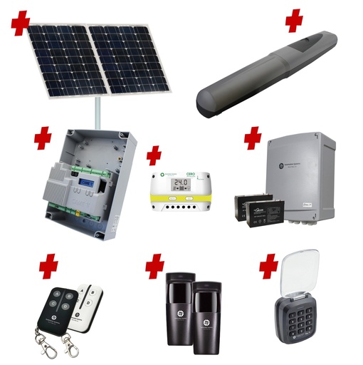 [AXO5-1S-ZLX24-SOLAR-AS] Solar Powered Single Swing Gate Automation Access Secure Kit Super Duty Linear Actuator 1000KG with Limit Stops and Encoder Made in Italy