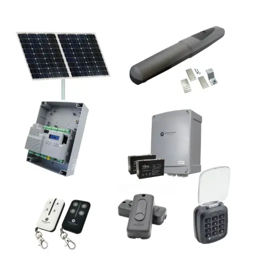 [AXO5-1S-ZLX24-SOLAR-AS] Solar Powered Single Swing Gate Automation Access Secure Kit Super Duty Linear Actuator 1000KG with Limit Stops and Encoder Made in Italy