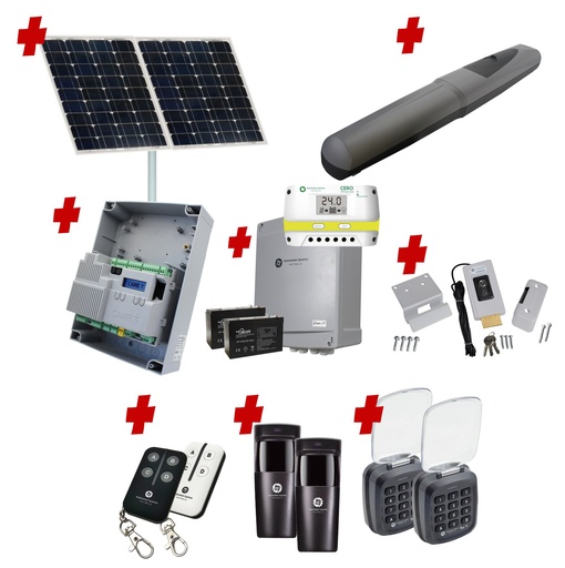 [AXO3-1S-ZLX24-SOLAR-AP] Solar Powered Single Swing Gate Automation Access Pro Kit Super Duty Linear Actuator 800KG with Limit Stops and Encoder Made in Italy