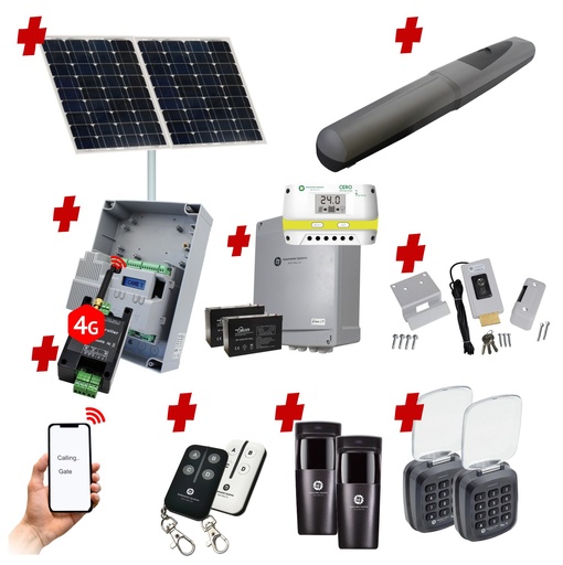[AXO5-1S-ZLX24-SOLAR-AU] Solar Powered Single Swing Gate Automation Access Unlimited WiFi Bluetooth Kit Super Duty Linear Actuator 1000KG with Limit Stops and Encode