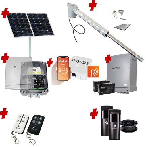 [V5-1S-SOLAR-R] Remootio Viper 5 Long Stroke ITALIAN Solar Powered Automatic Swing Driveway Gate Opener 24 Volt Kit ROBUST Heavy Duty Design