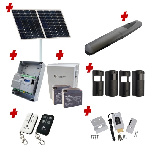 [AXO3-1S-ZLX24-SOLAR-CI-2] AXO 3 Super Duty Commercial Solar Powered Automatic Single Swing Driveway Gate Opener 24 Volt Kit ROBUST Heavy Duty Design for Trade Installers
