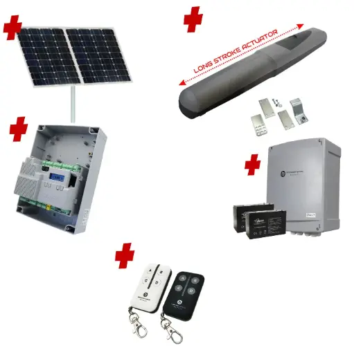 [AXO5-1S-ZLX24-SOLAR-BK] Solar Powered Swing Gate Automation Base Kit Super Duty Linear Actuator with Limit Stops and Encoder Made in Italy
