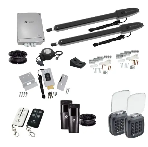 [ORION-LS-2D-E-AP] Low Voltage Automatic Double Swing Driveway Gate Opener 24 Volt Kit ROBUST Slimline Compact Design with TWO Keypads Entry Exit