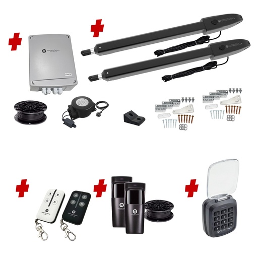 [Orion-LS-2D-E-AS] Low Voltage Automatic Double Swing Driveway Gate Opener 24 Volt Kit ROBUST Slimline Compact Design with Keypad Pin Code